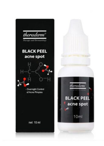 Serum giảm viêm Theraderm Black Peel Acne Spot chứa dẫn xuất từ giấm đen, một loại giấm được làm từ gạo đen, có tác dụng xử lý mụn, chống lão hóa, kháng khuẩn, làm mờ các vết nám trên da đồng thời cung cấp dưỡng chất cho da.